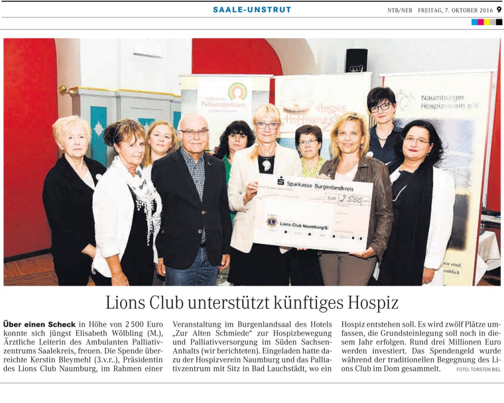 Lions Club unterstützt künftiges Hospitz in Bad Lauchstädt